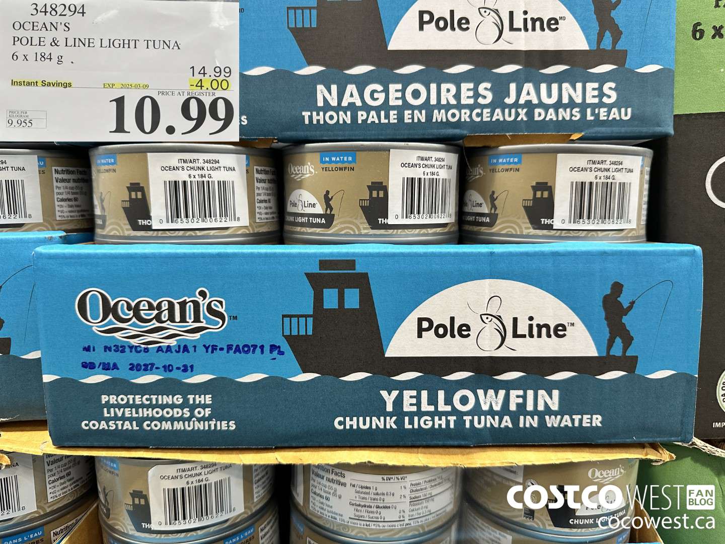 348294 OCEAN'S POLE & LINE LIGHT TUNA 6 x 184 g ($4.00 INSTANT SAVINGS EXPIRES ON 2025-03-09) $10.99