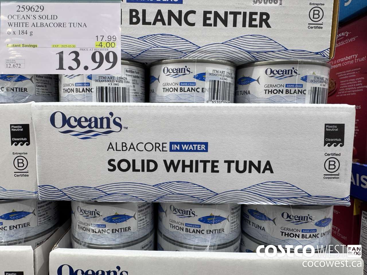 259629 OCEAN'S SOLID WHITE TUNA 6 X 184 G ($4.00 INSTANT SAVINGS EXPIRES ON 2025-03-30) $13.99