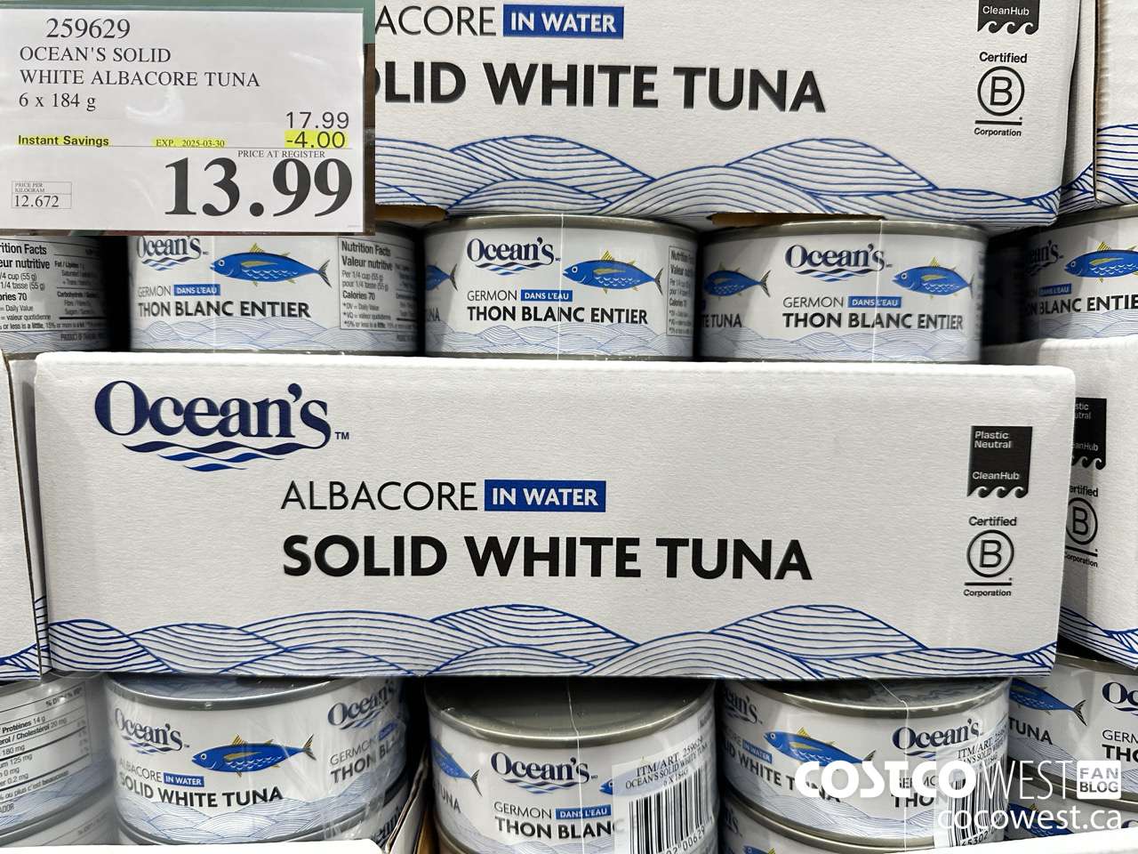 259629 OCEAN'S SOLID WHITE TUNA 6 X 184 G ($4.00 INSTANT SAVINGS EXPIRES ON 2025-03-30) $13.99