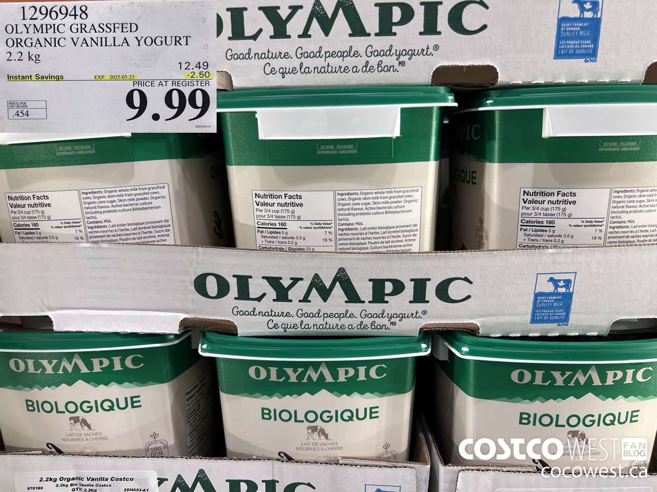 1296948 OLYMPIC GRASSFED ORGANIC VANILLA YOGURT 2.2KG ($2.50 INSTANT SAVINGS EXPIRES ON 2025-03-23) $9.99