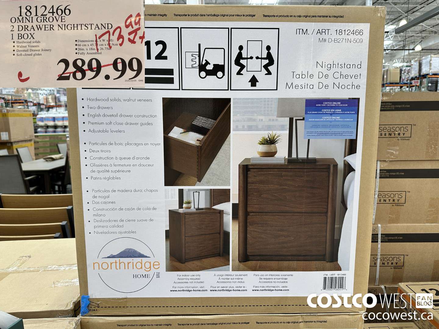 1812466 OMNI GROVE 2 DRAWER NIGHTSTAND 1 BOX $173.99