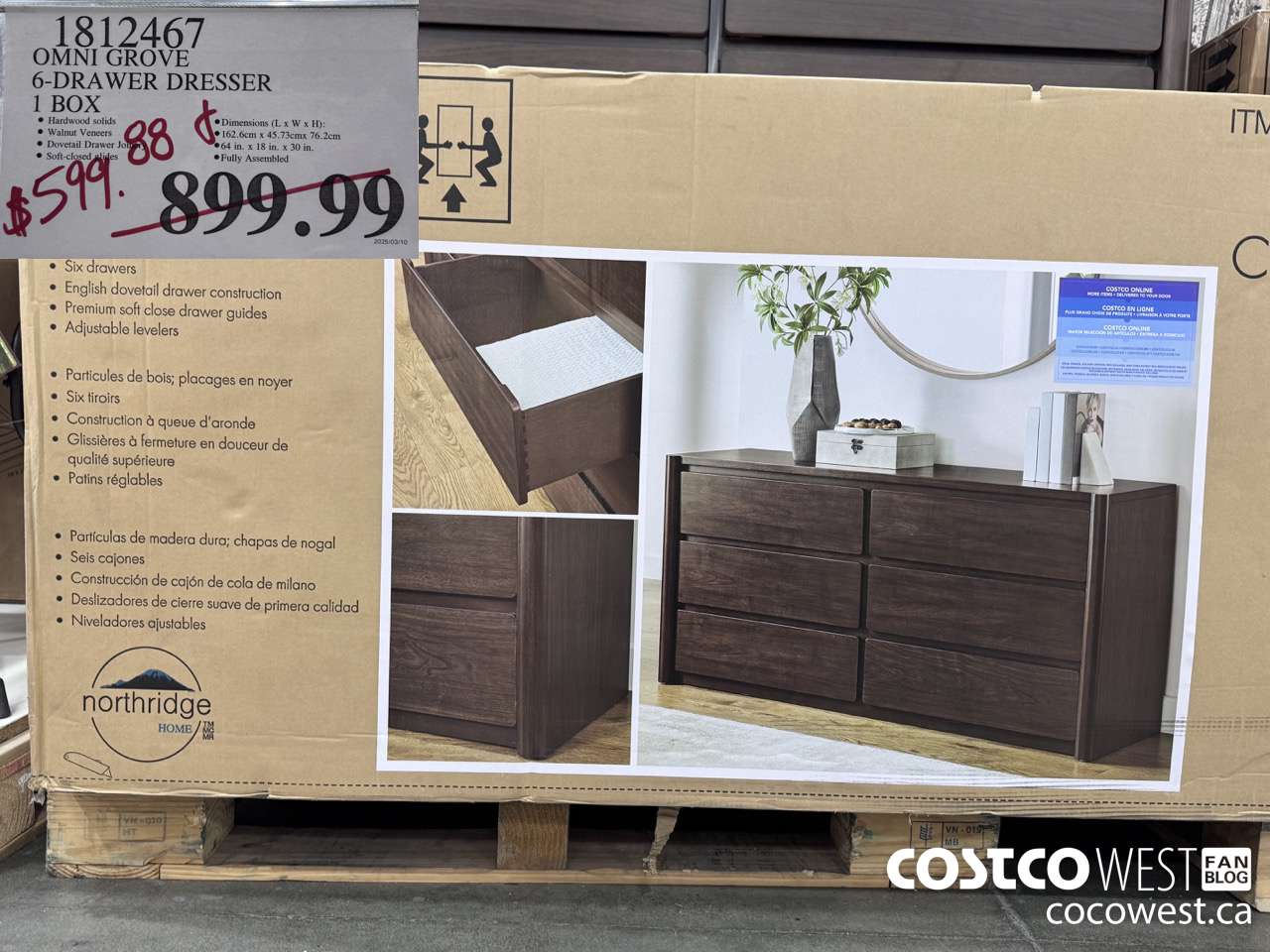 1812467 OMNI GROVE 6-DRAWER DRESSER 1 BOX $599.88