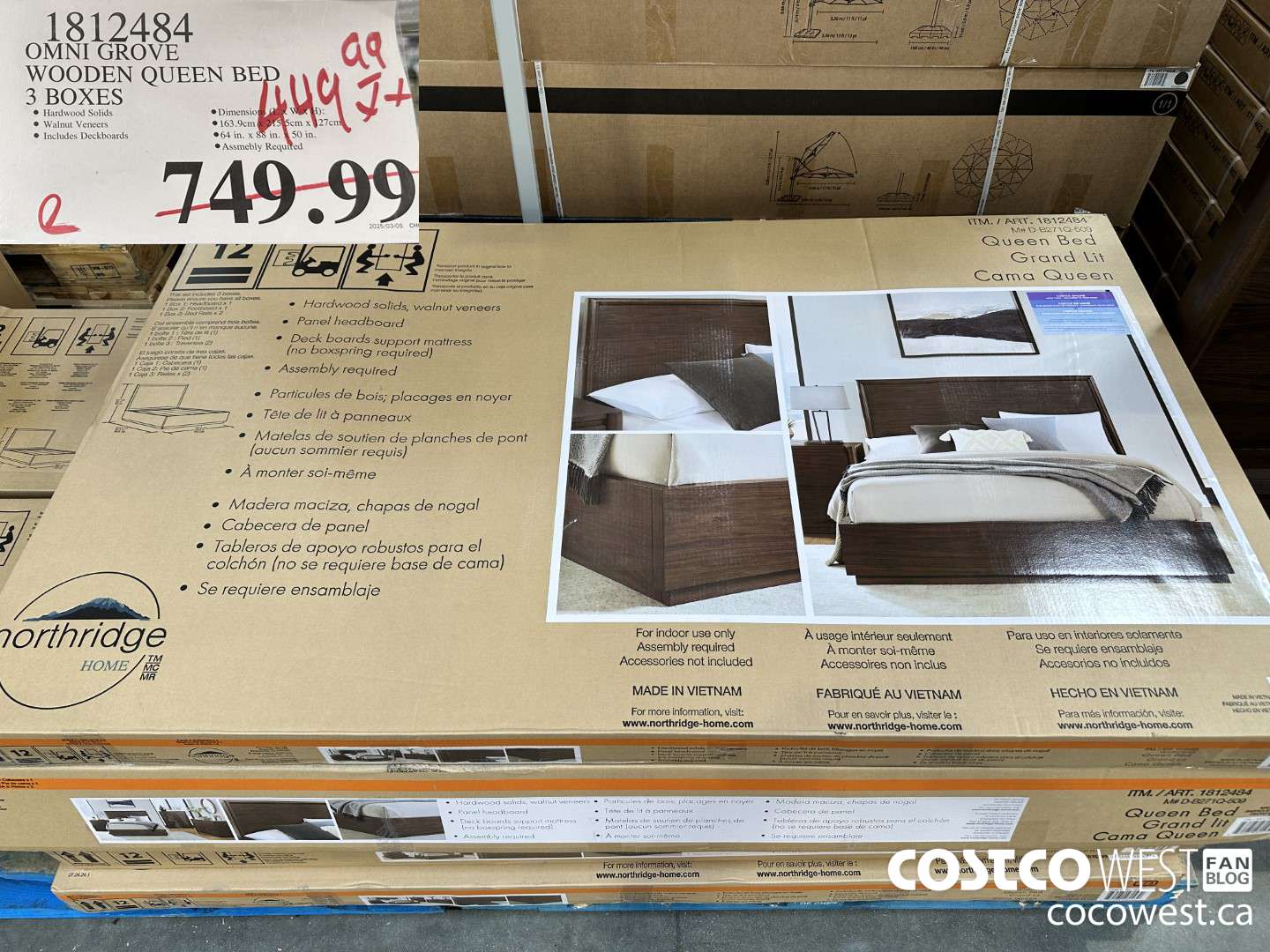 1812484 OMNI GROVE WOODEN QUEEN BED 3 BOXES $449.99