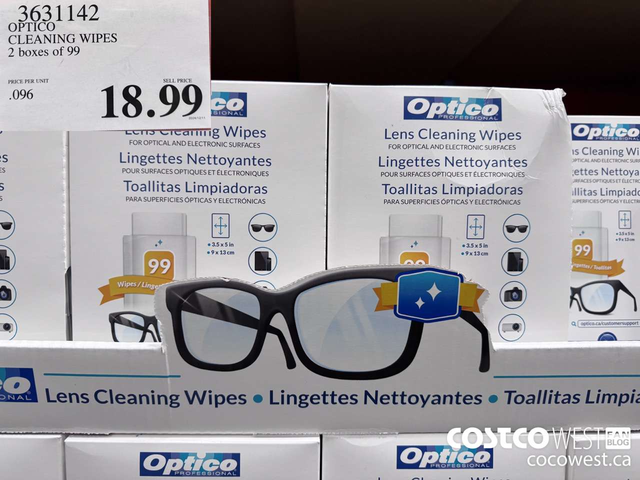3631142 OPTICO CLEANING WIPES 2 BOXES OF 99 $18.99