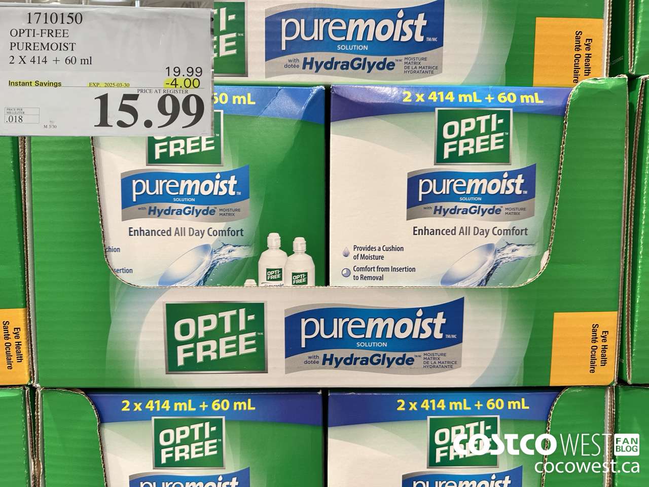 1710150 OPTI-FREE PUREMOIST 2 X 414 + 60 ML ($4.00 INSTANT SAVINGS EXPIRES ON 2025-03-30) $15.99