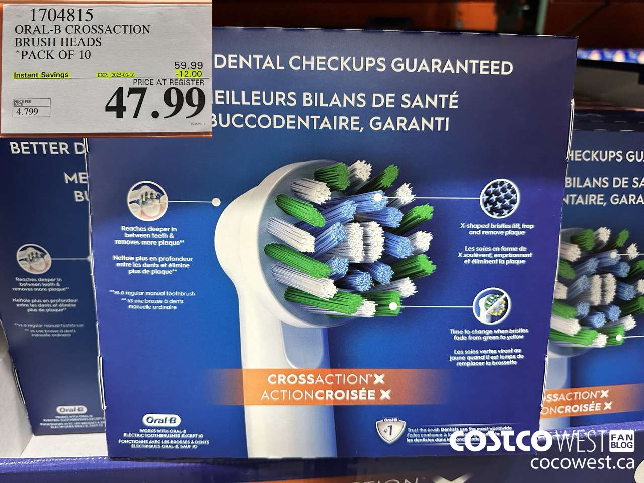 1704815 ORAL-B CROSSACTION BRUSH HEADS PACK OF 10 ($12.00 INSTANT SAVINGS EXPIRES ON 2025-03-16) $47.99