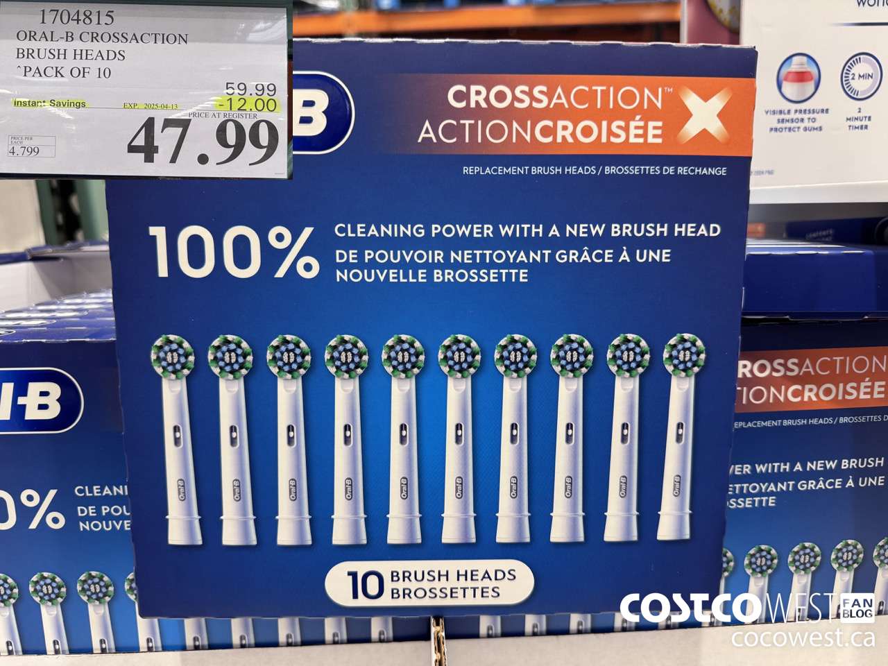 1704815 ORAL-B CROSSACTION BRUSH HEADS PACK OF 10 ($12.00 INSTANT SAVINGS EXPIRES ON 2025-04-13) $47.99