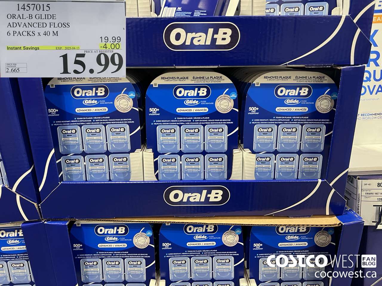 1457015 ORAL-B GLIDE ADVANCED FLOSS 6 PACKS x 40 M ($4.00 INSTANT SAVINGS EXPIRES ON 2025-04-13) $15.99
