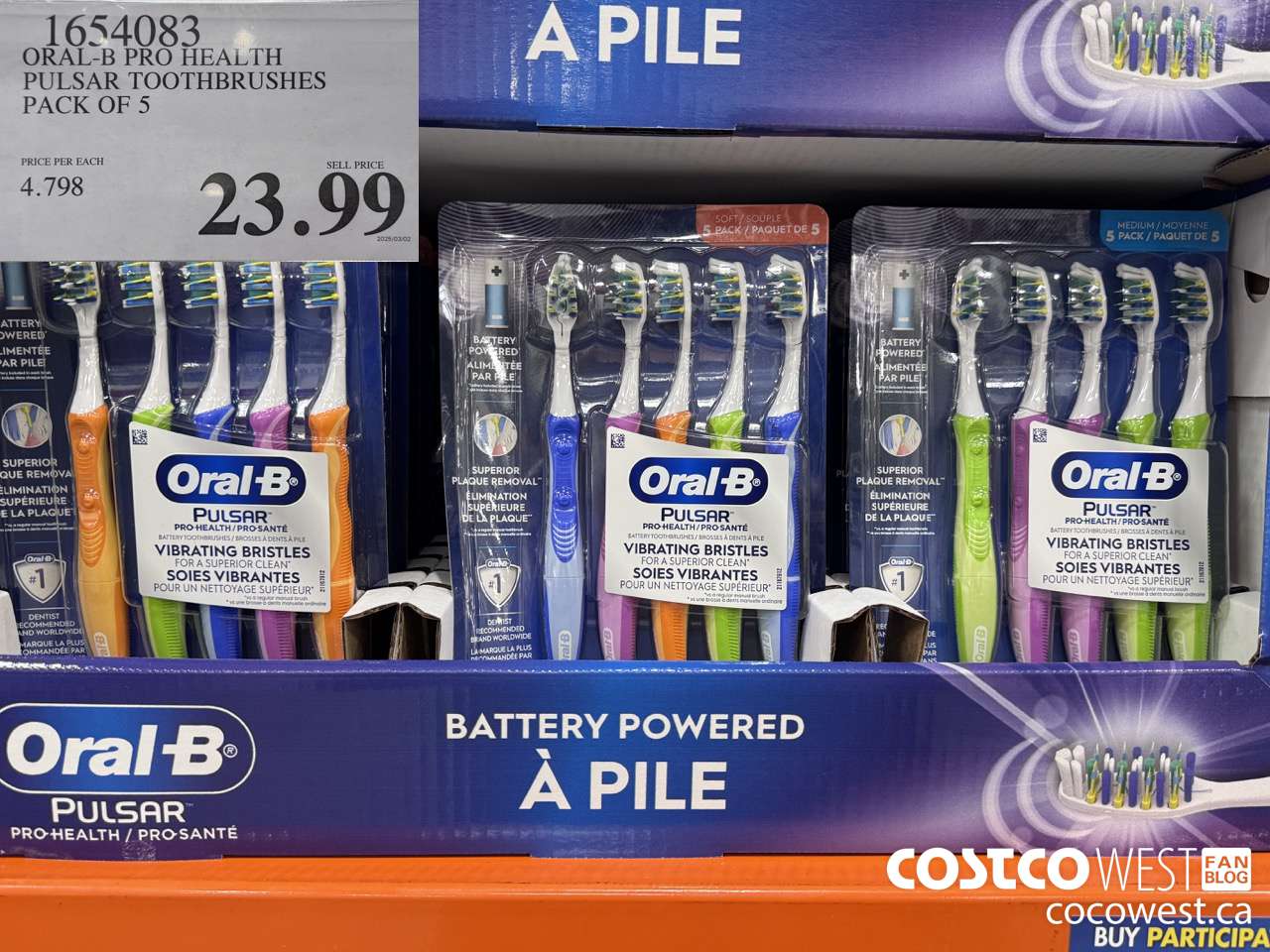 1654083 ORAL-B PRO HEALTH TOOTHBRUSHES PACK OF 5 $23.99