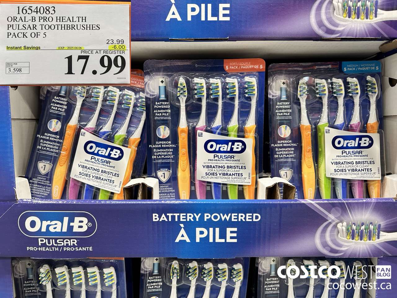1654083 ORAL-B PRO HEALTH TOOTHBRUSHES PACK OF 5 ($6.00 INSTANT SAVINGS EXPIRES ON 2025-04-06) $17.99