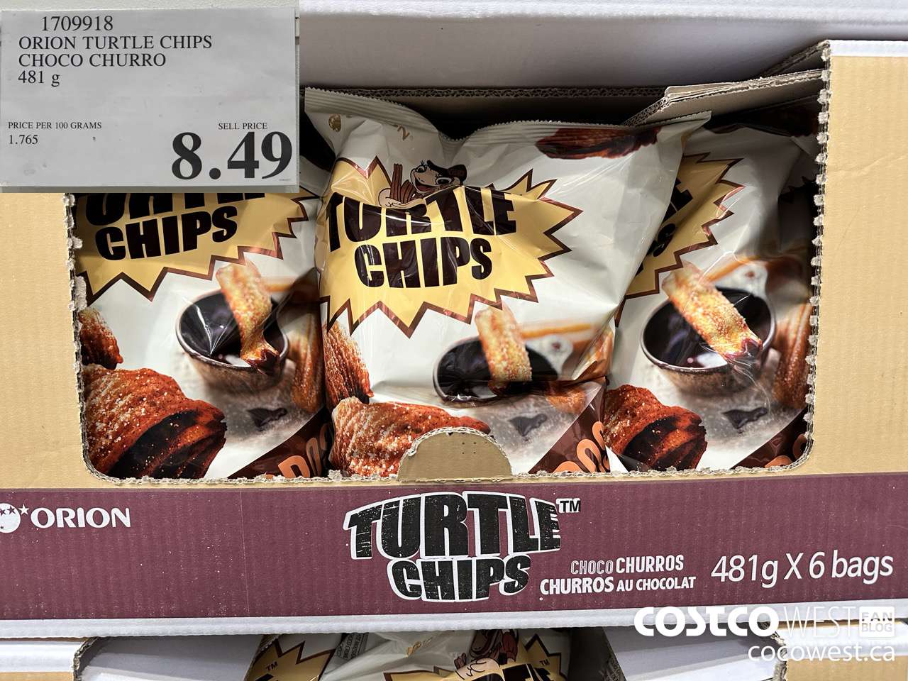 1709918 ORION TURTLE CHIPS CHOCO CHURROS 481G $8.49