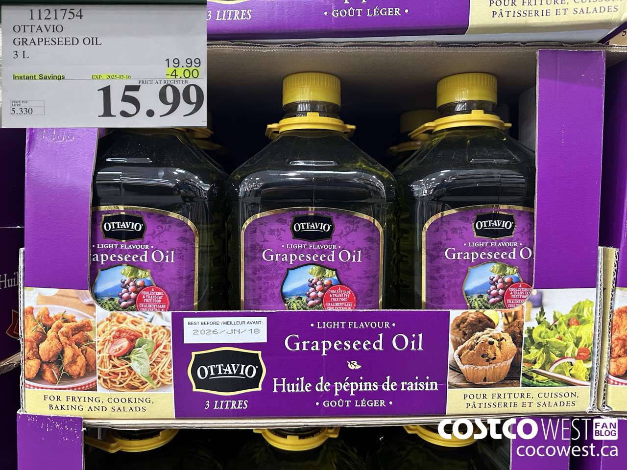1121754 OTTAVIO GRAPESEED OIL 3 L ($4.00 INSTANT SAVINGS EXPIRES ON 2025-03-16) $15.99