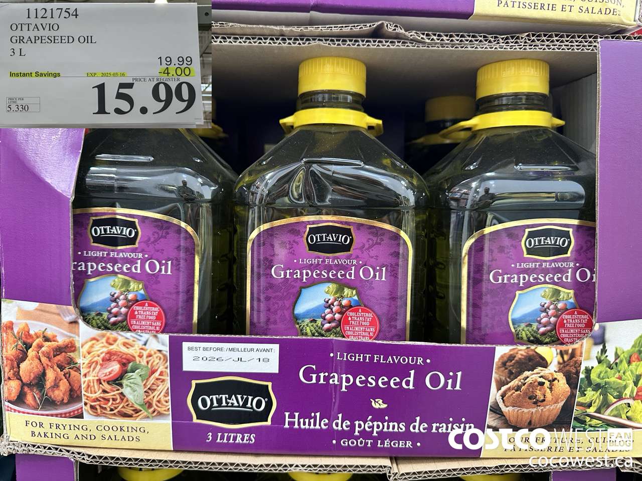 1121754 OTTAVIO GRAPESEED OIL 3 L ($4.00 INSTANT SAVINGS EXPIRES ON 2025-03-16) $15.99