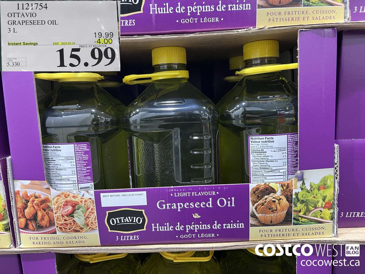 1121754 OTTAVIO GRAPESEED OIL 3 L ($4.00 INSTANT SAVINGS EXPIRES ON 2025-03-19) $15.99