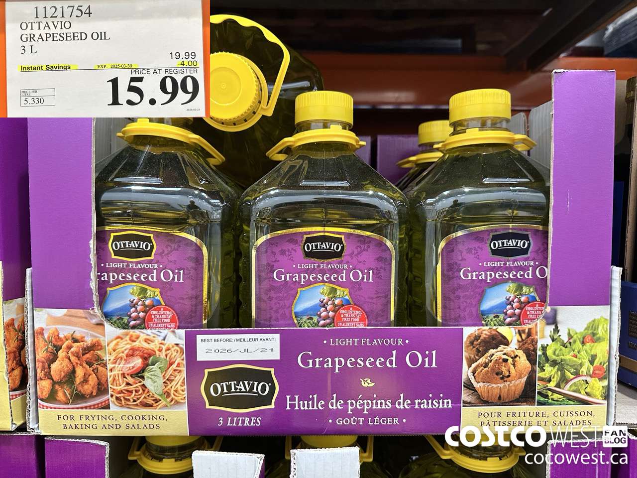 1121754 OTTAVIO GRAPESEED OIL 3 L ($4.00 INSTANT SAVINGS EXPIRES ON 2025-03-30) $15.99