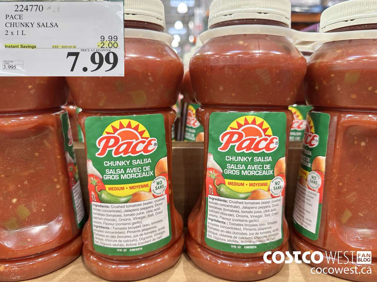 224770 PACE THICK & CHUNKY SALSA 2 X 1L ($2.00 INSTANT SAVINGS EXPIRES ON 2025-03-30) $7.99