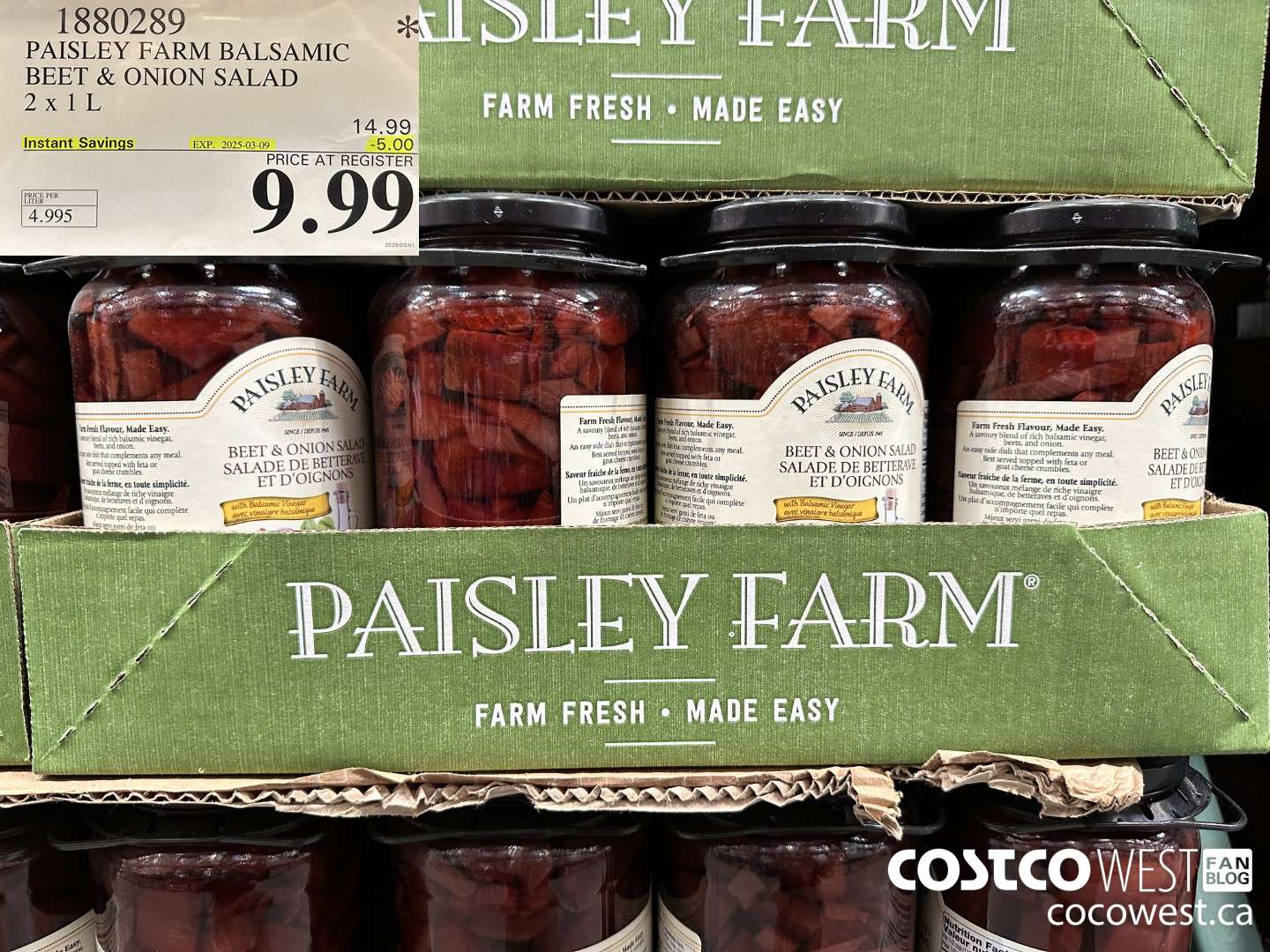 1880289 PAISLEY FARM BALSAMIC BEET & ONION SALAD 2 X 1L ($5.00 INSTANT SAVINGS EXPIRES ON 2025-03-09) $9.99
