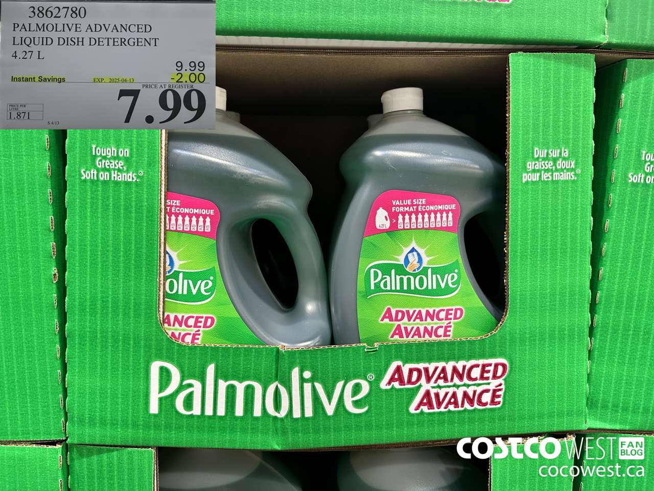 3862780 PALMOLIVE ADVANCED LIQUID DISH DETERGENT 4.27 L ($2.00 INSTANT SAVINGS EXPIRES ON 2025-04-13) $7.99