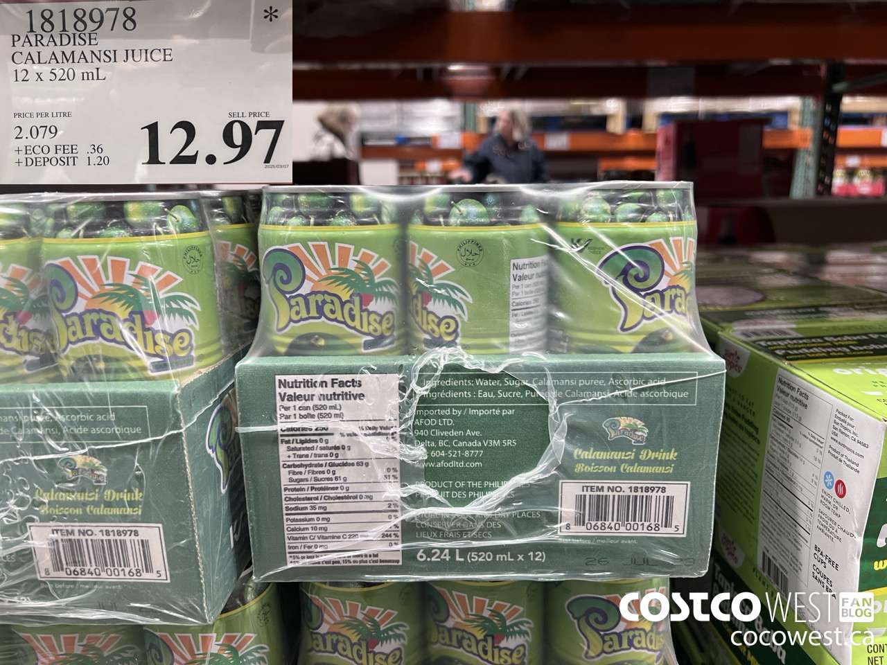 1818978 PARADISE CALAMANSI JUICE 12 x 520 mL $12.97