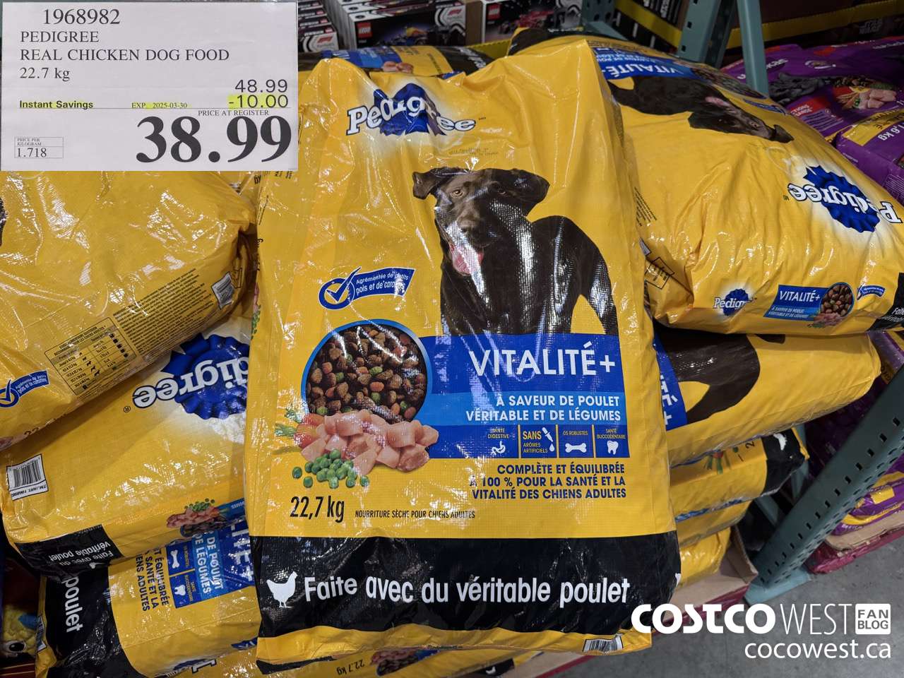 1968982 PEDIGREE REAL CHICKEN DOG FOOD 22.7 kg ($10.00 INSTANT SAVINGS EXPIRES ON 2025-03-30) $38.99