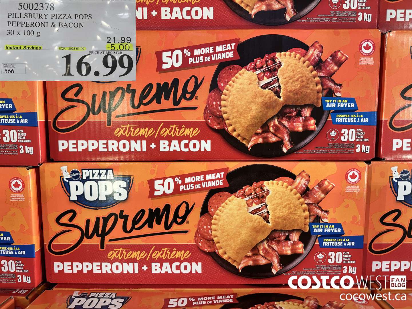 5002378 PILLSBURY PIZZA POPS PEPPERONI & BACON 30 x 100 g ($5.00 INSTANT SAVINGS EXPIRES ON 2025-03-09) $16.99