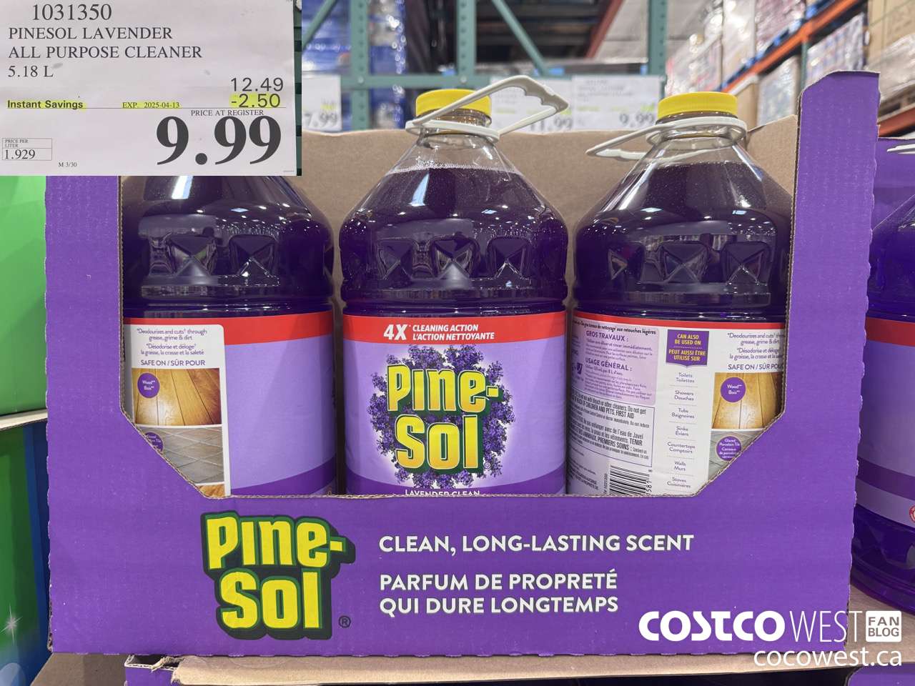 1031350 PINESOL LAVENDER ALL PURPOSE CLEANER 5.18 L ($2.50 INSTANT SAVINGS EXPIRES ON 2025-04-13) $9.99