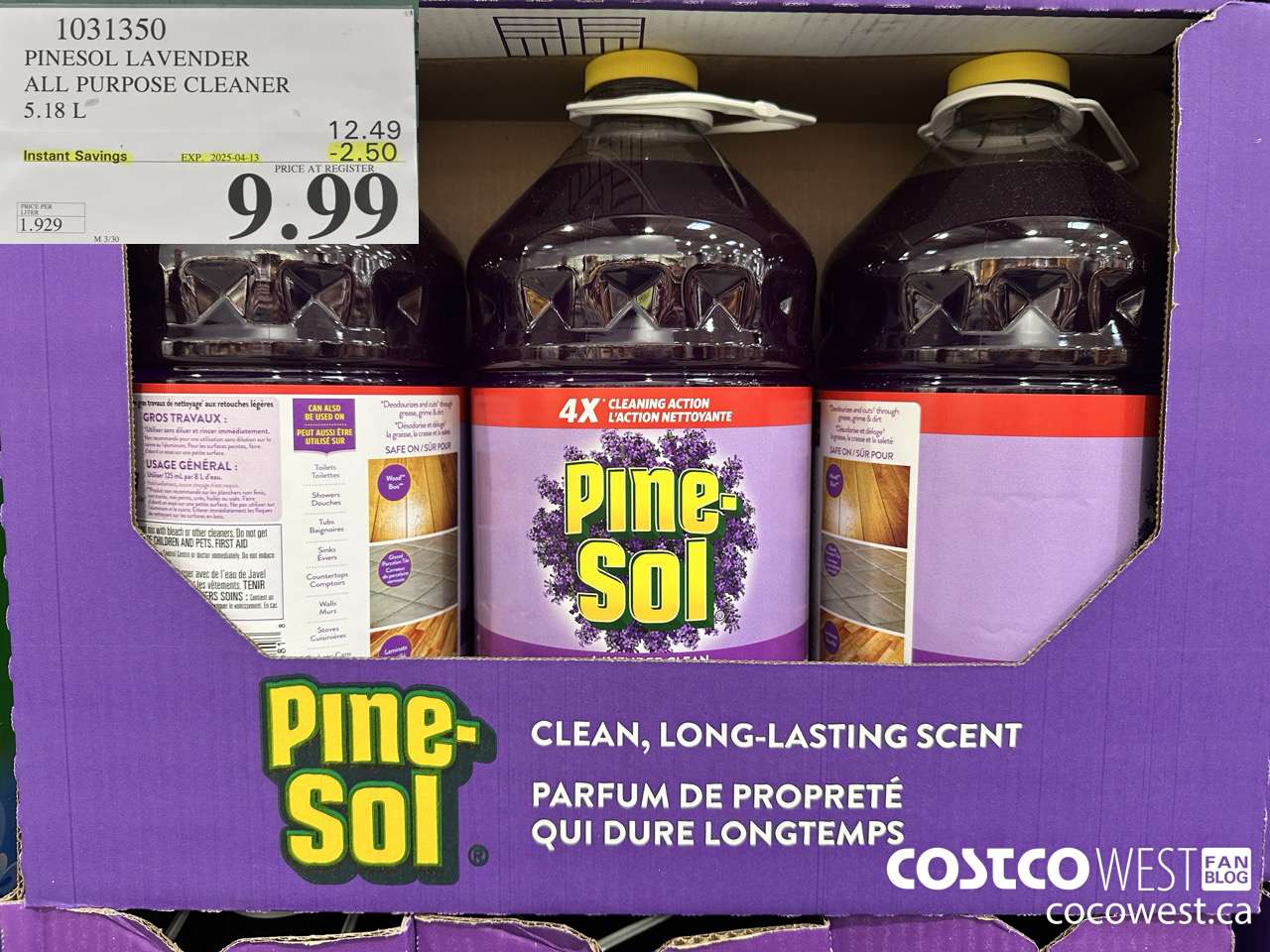 1031350 PINESOL LAVENDER ALL PURPOSE CLEANER 5.18 L ($2.50 INSTANT SAVINGS EXPIRES ON 2025-04-13) $9.99