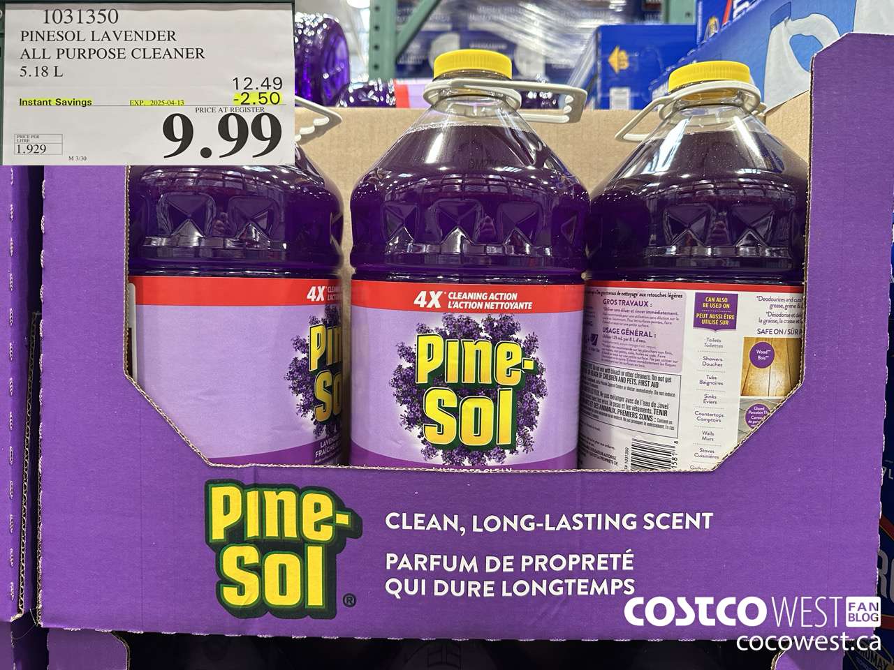 1031350 PINESOL LAVENDER ALL PURPOSE CLEANER 5.18 L ($2.50 INSTANT SAVINGS EXPIRES ON 2025-04-13) $9.99