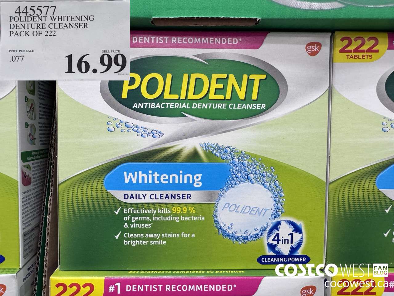 445577 POLIDENT WHITENING DENTURE CLEANSER PACK OF 222 $16.99