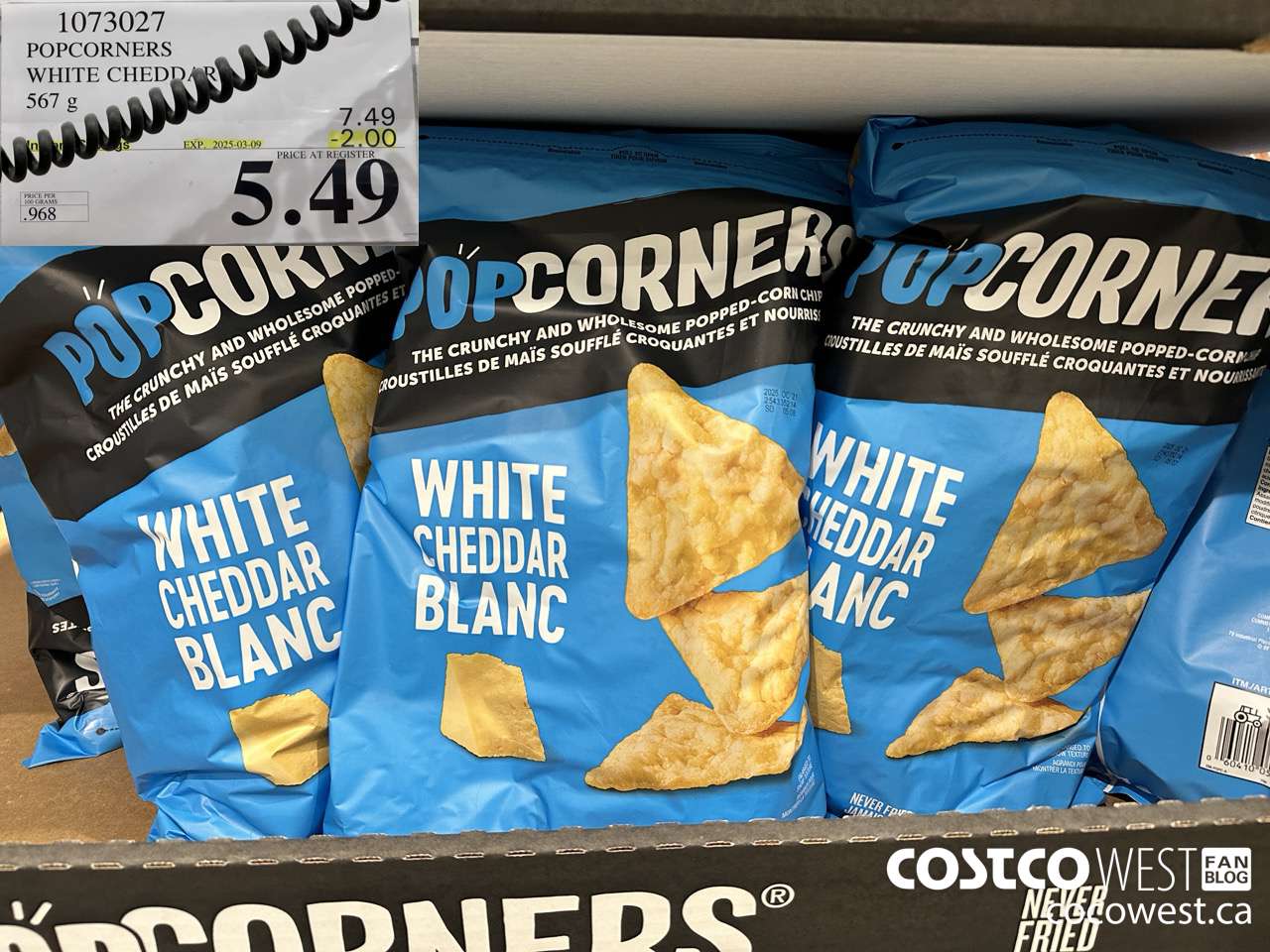 1073027 POPCORNERS WHITE CHEDDAR 567G ($2.00 INSTANT SAVINGS EXPIRES ON 2025-03-09) $5.49