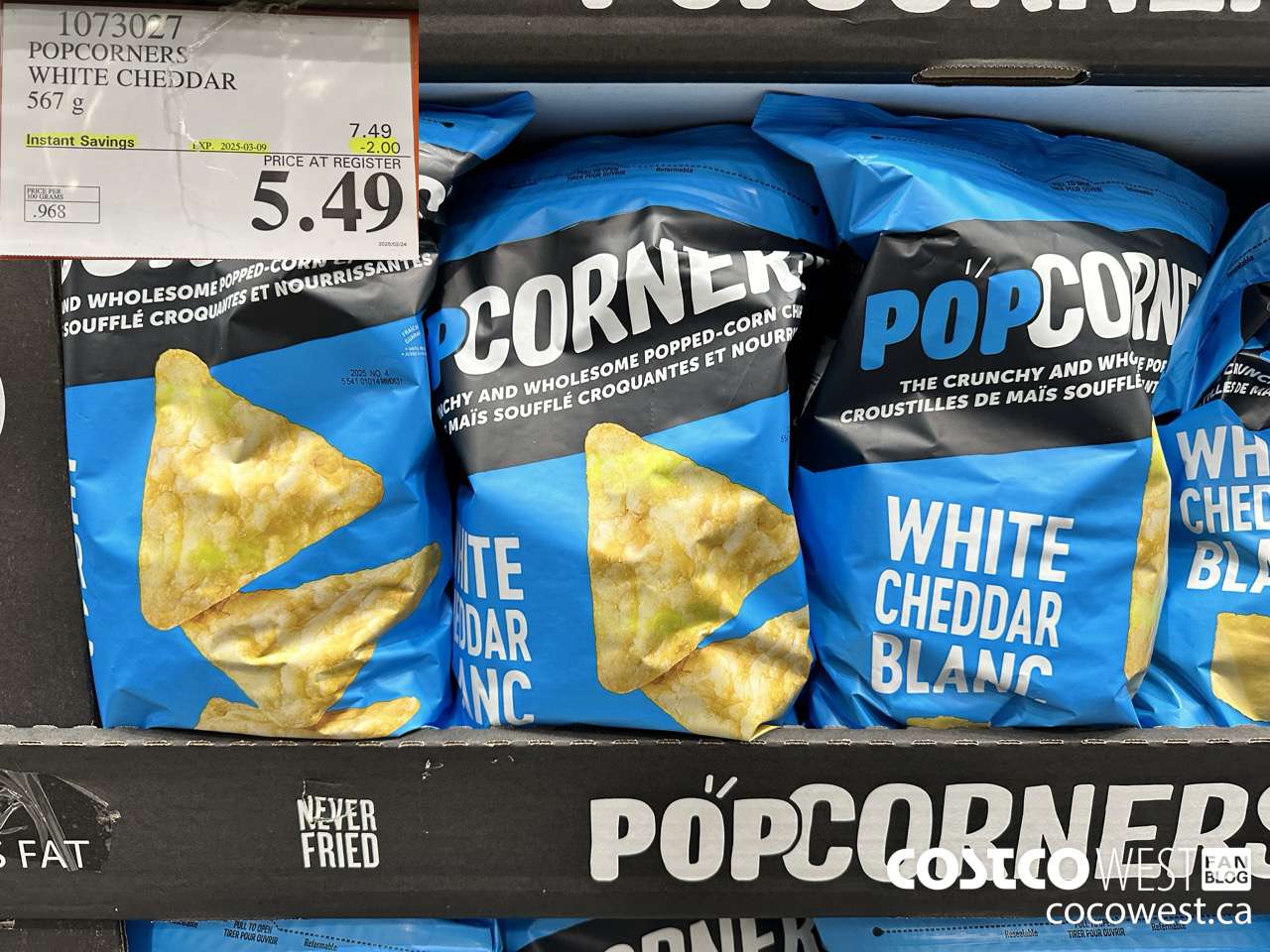 1073027 POPCORNERS WHITE CHEDDAR 567G ($2.00 INSTANT SAVINGS EXPIRES ON 2025-03-09) $5.49
