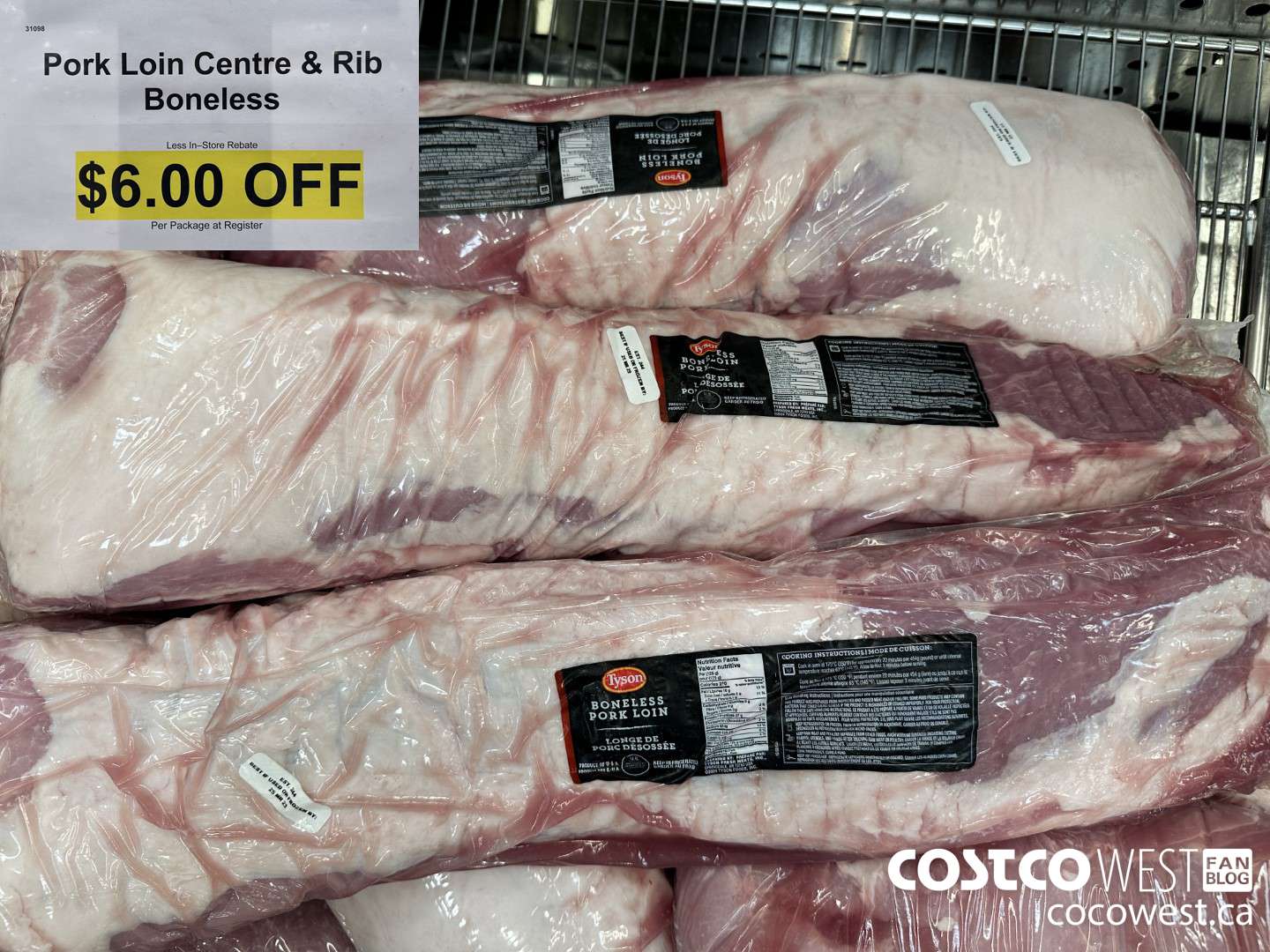 31098 PORK LOIN CENTRE & RIB BONELESS ($6.00 INSTANT SAVINGS)