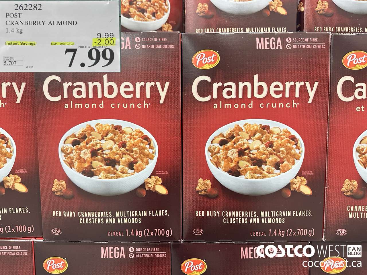 262282 POST CRANBERRY ALMOND CRUNCH 1.4 kg ($2.00 INSTANT SAVINGS EXPIRES ON 2025-03-02) $7.99