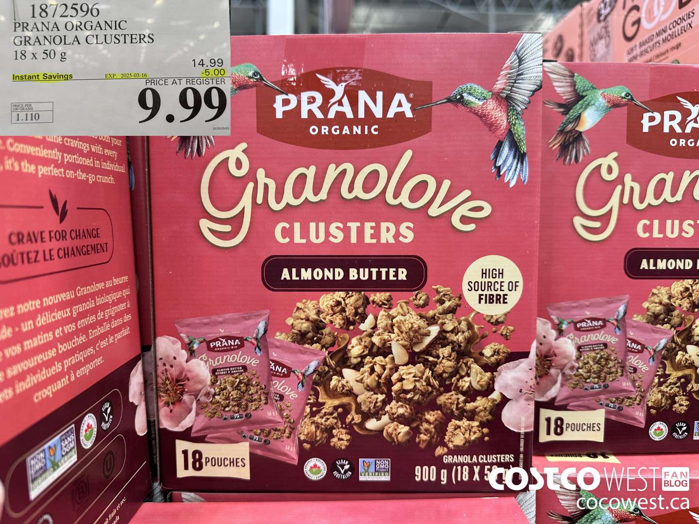 1872596 PRANA ORGANIC GRANOLA CLUSTERS 18 X 50G ($5.00 INSTANT SAVINGS EXPIRES ON 2025-03-16) $9.99