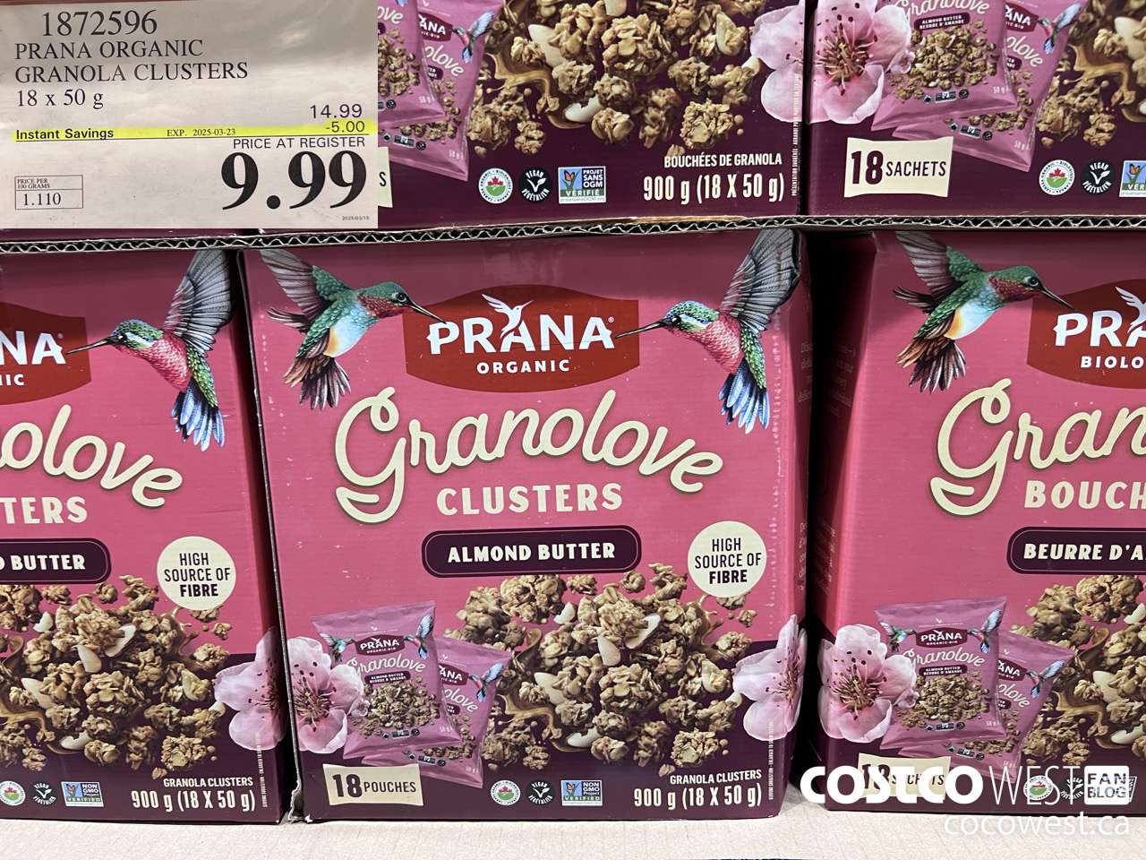 1872596 PRANA ORGANIC GRANOLA CLUSTERS 18 X 50G ($5.00 INSTANT SAVINGS EXPIRES ON 2025-03-23) $9.99
