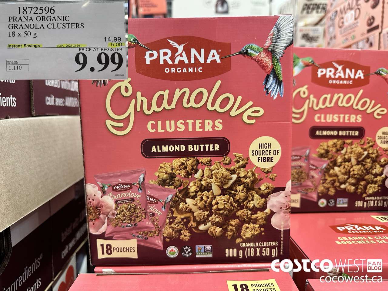 1872596 PRANA ORGANIC GRANOLA CLUSTERS 18 X 50G ($5.00 INSTANT SAVINGS EXPIRES ON 2025-03-30) $9.99