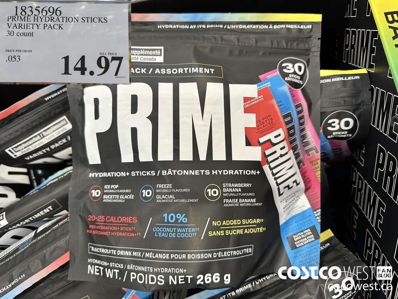 1835696 PRIME HYDRATION STICKS VARIETY PACK 30 COUNT $14.97