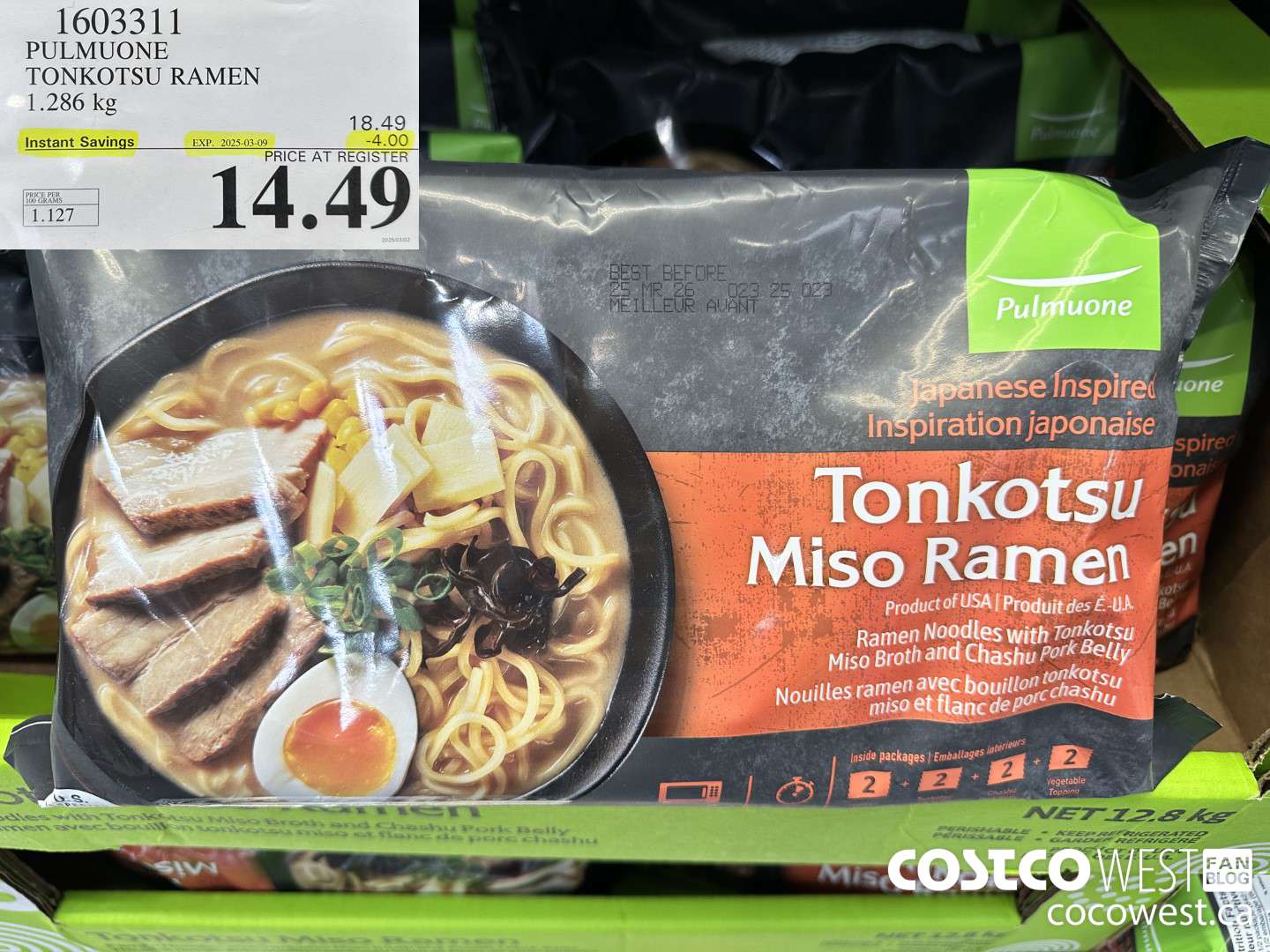 1603311 PULMUONE TONKOTSU RAMEN 1.286KG ($4.00 INSTANT SAVINGS EXPIRES ON 2025-03-09) $14.49