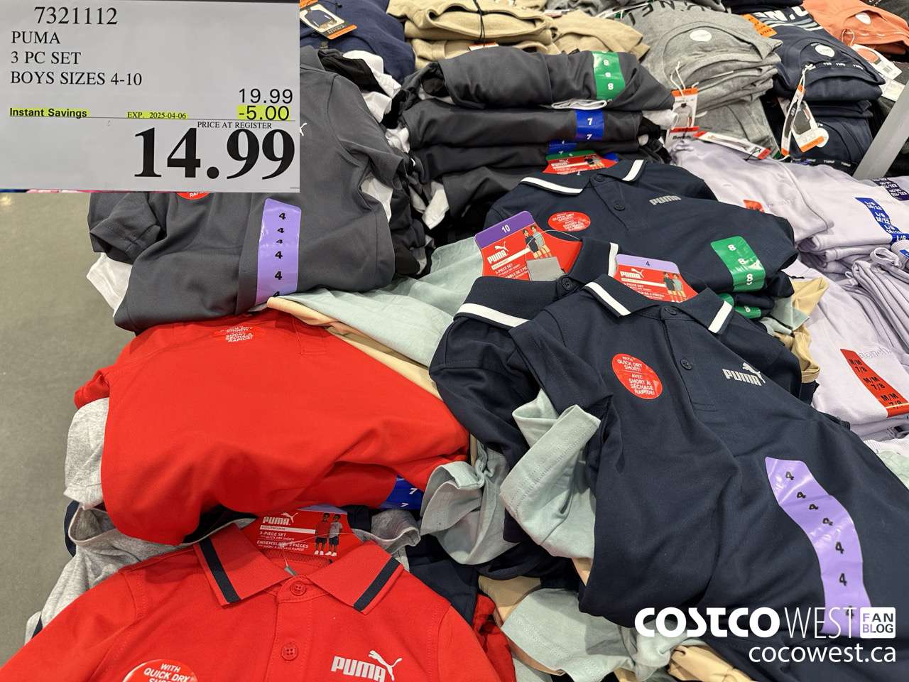 7321112 PUMA 3 PC SET BOYS SIZES 4-10 ($5.00 INSTANT SAVINGS EXPIRES ON 2025-04-06) $14.99