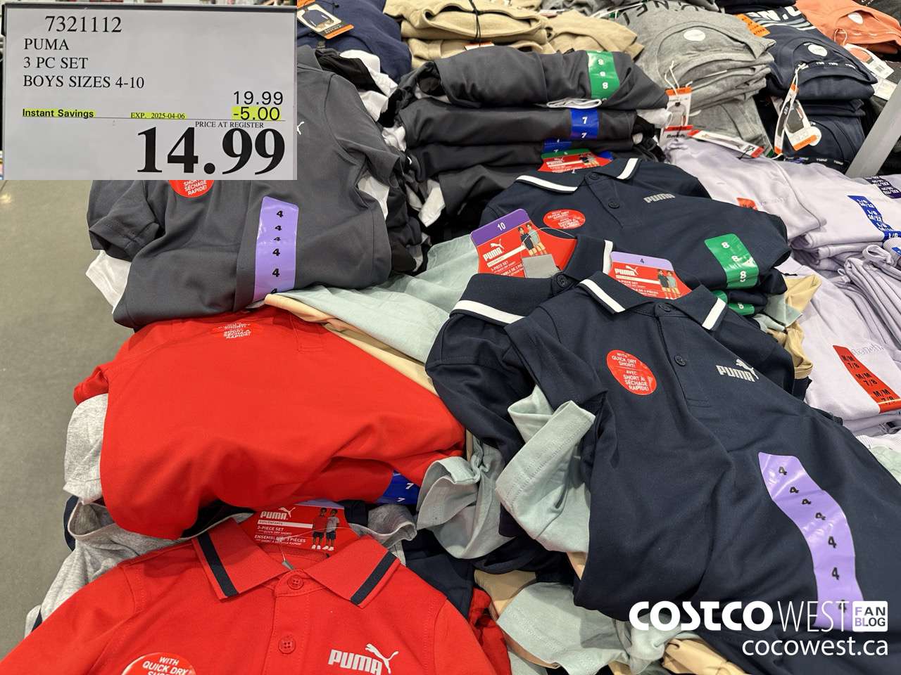 7321112 PUMA 3 PC SET BOYS SIZES 4-10 ($5.00 INSTANT SAVINGS EXPIRES ON 2025-04-06) $14.99