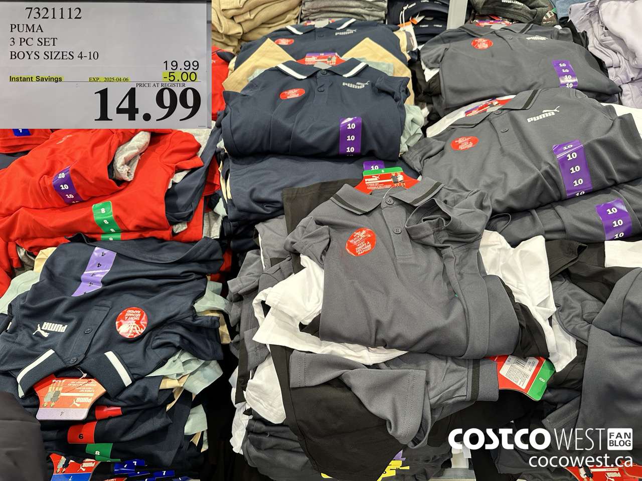 7321112 PUMA 3 PC SET BOYS SIZES 4-10 ($5.00 INSTANT SAVINGS EXPIRES ON 2025-04-06) $14.99