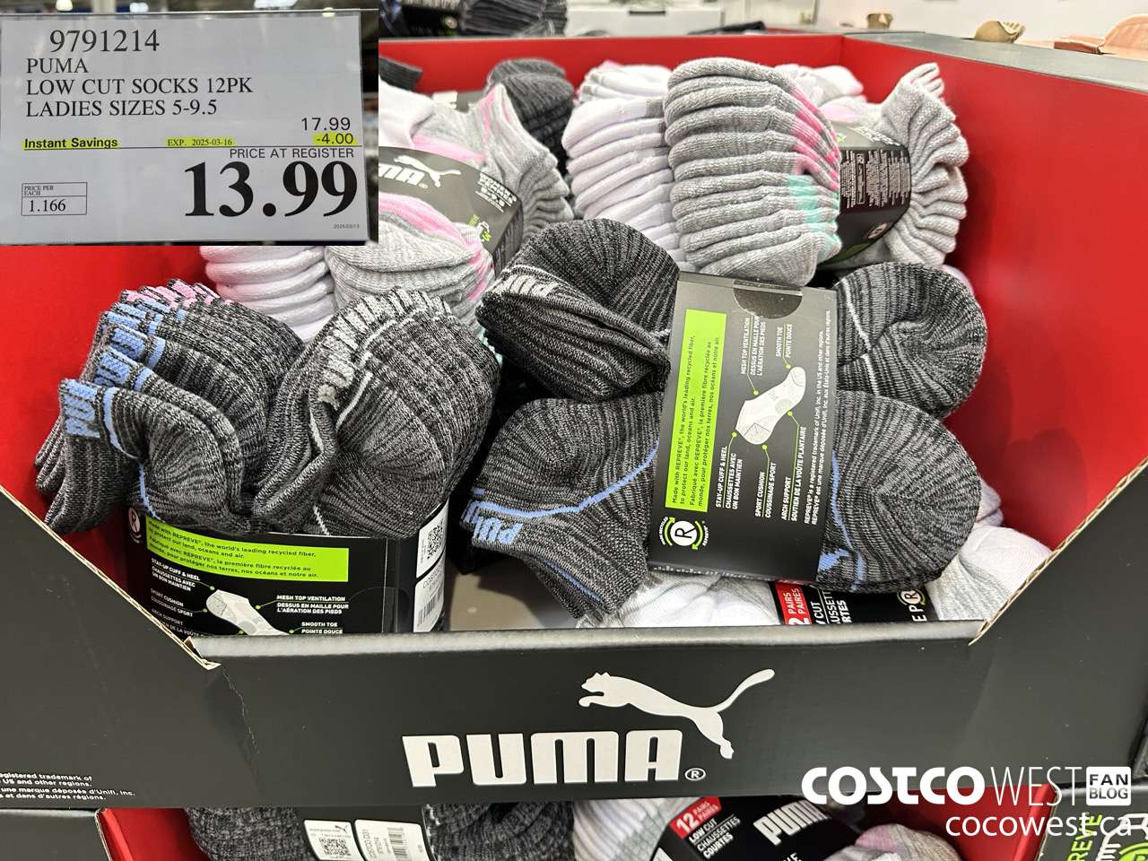 9791214 PUMA LOW CUT SOCKS 12PK LADIES SIZES 5-9.5 ($4.00 INSTANT SAVINGS EXPIRES ON 2025-03-16) $13.99