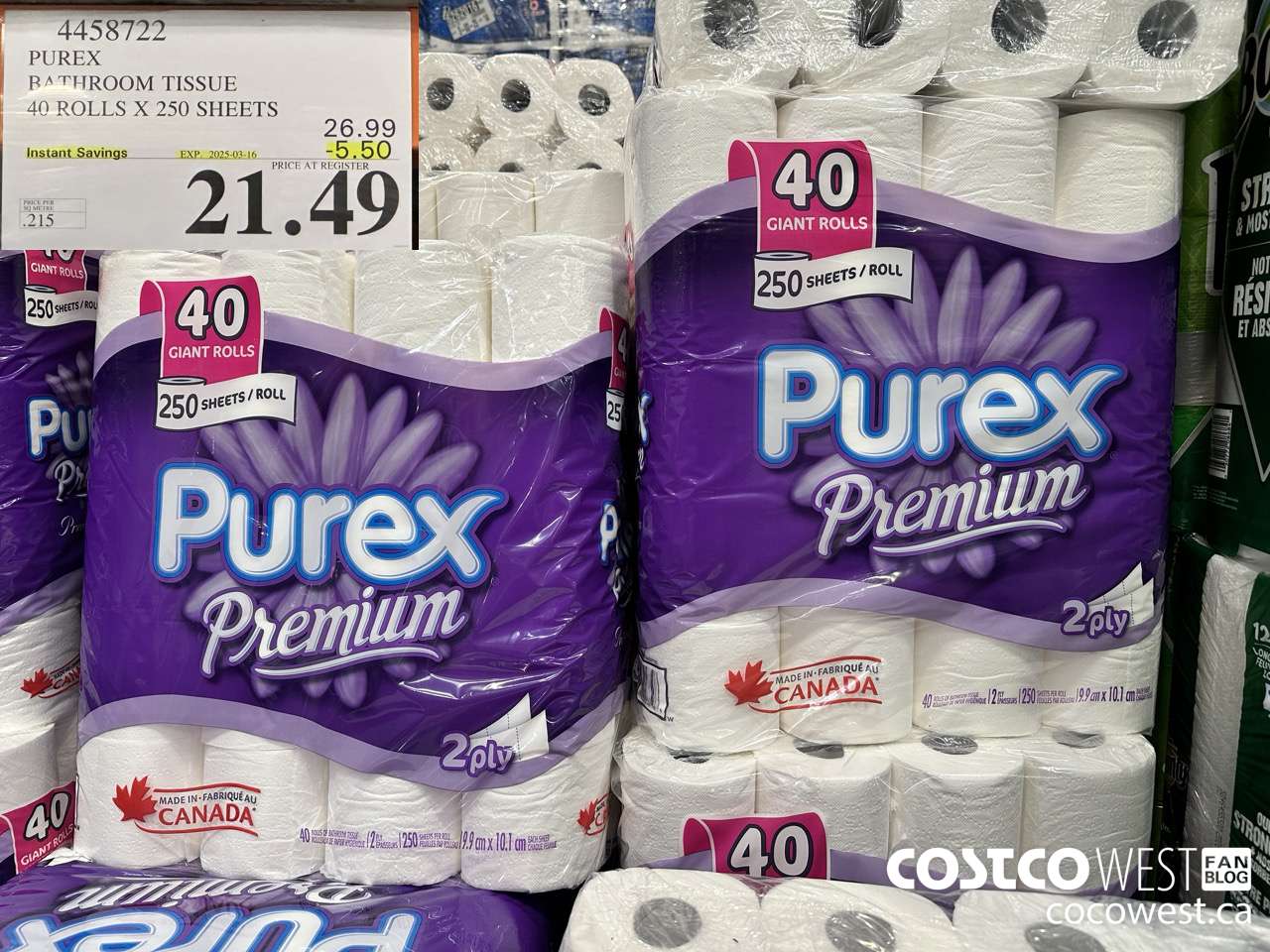 4458722 PUREX BATHROOM TISSUE 40 ROLLS X 250 SHEETS ($5.50 INSTANT SAVINGS EXPIRES ON 2025-03-16) $21.49