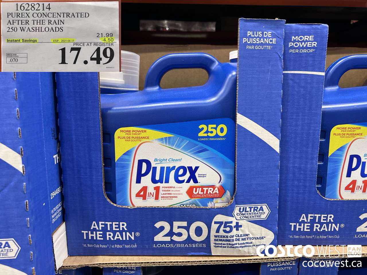 1628214 PUREX CONCENTRATED AFTER THE RAIN 250 WASHLOADS ($4.50 INSTANT SAVINGS EXPIRES ON 2025-04-13) $17.49