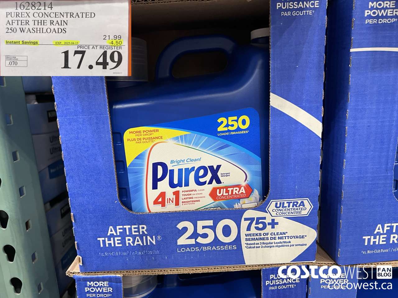 1628214 PUREX CONCENTRATED AFTER THE RAIN 250 WASHLOADS ($4.50 INSTANT SAVINGS EXPIRES ON 2025-04-13) $17.49
