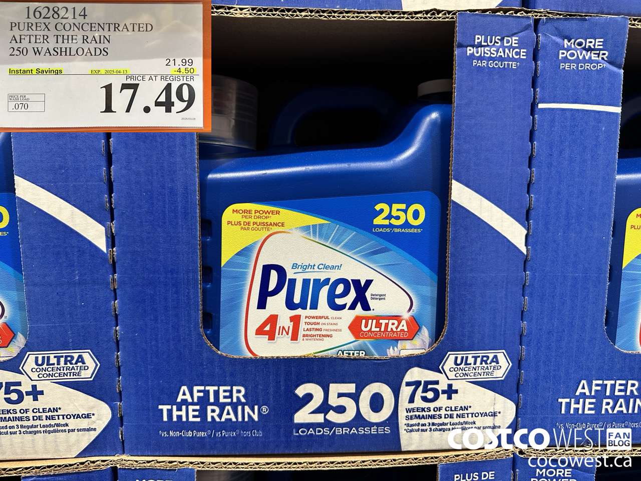 1628214 PUREX CONCENTRATED AFTER THE RAIN 250 WASHLOADS ($4.50 INSTANT SAVINGS EXPIRES ON 2025-04-13) $17.49