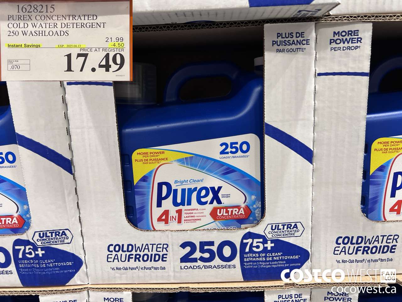 1628215 PUREX CONCENTRATED COLD WATER DETERGENT 250 WASHLOADS ($4.50 INSTANT SAVINGS EXPIRES ON 2025-04-13) $17.49