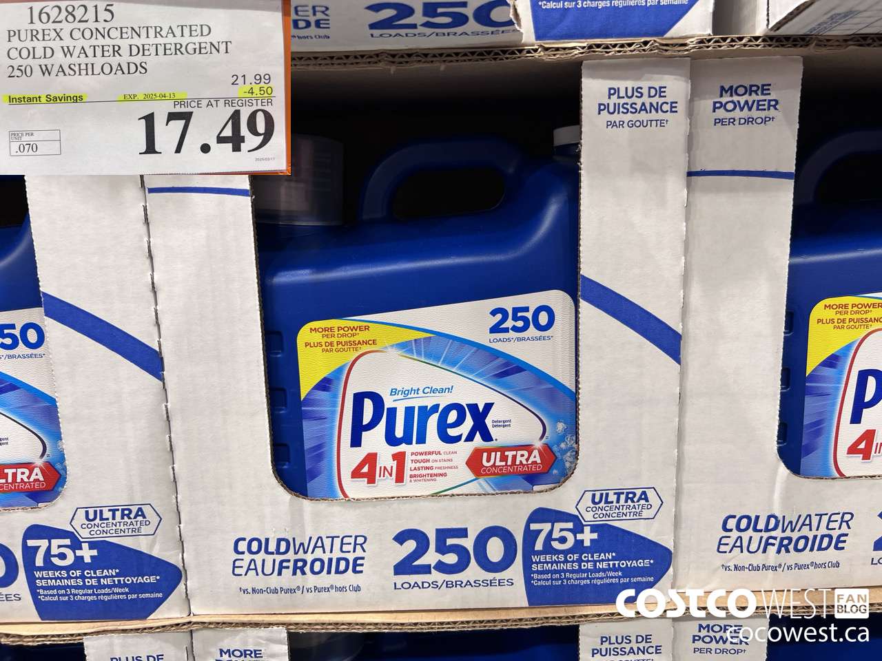 1628215 PUREX CONCENTRATED COLD WATER DETERGENT 250 WASHLOADS ($4.50 INSTANT SAVINGS EXPIRES ON 2025-04-13) $17.49