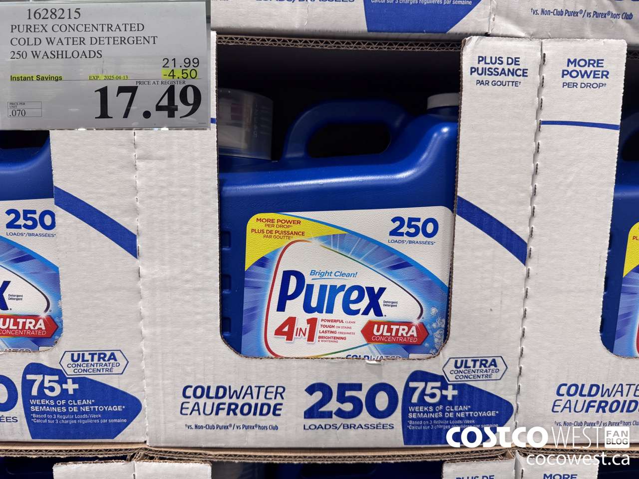 1628215 PUREX CONCENTRATED COLD WATER DETERGENT 250 WASHLOADS ($4.50 INSTANT SAVINGS EXPIRES ON 2025-04-13) $17.49