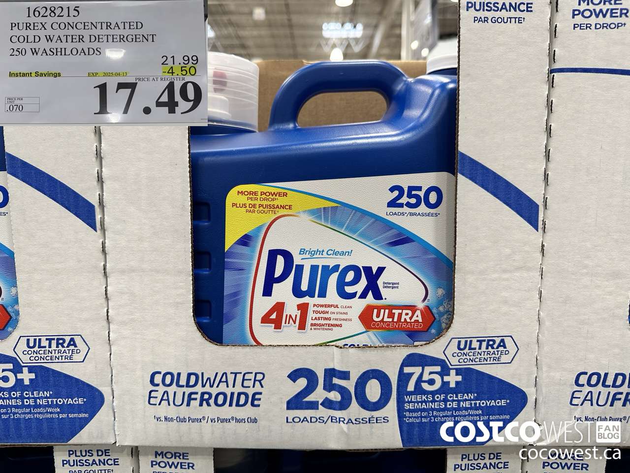 1628215 PUREX CONCENTRATED COLD WATER DETERGENT 250 WASHLOADS ($4.50 INSTANT SAVINGS EXPIRES ON 2025-04-13) $17.49